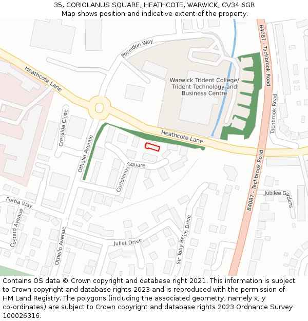 35, CORIOLANUS SQUARE, HEATHCOTE, WARWICK, CV34 6GR: Location map and indicative extent of plot