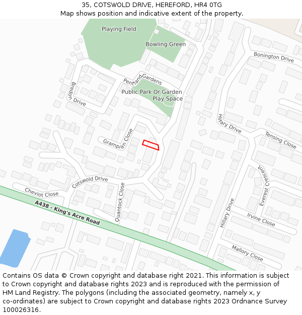 35, COTSWOLD DRIVE, HEREFORD, HR4 0TG: Location map and indicative extent of plot