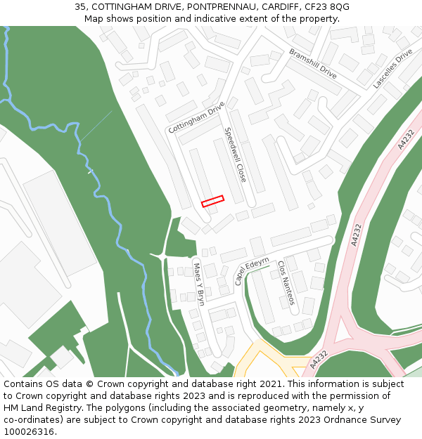 35, COTTINGHAM DRIVE, PONTPRENNAU, CARDIFF, CF23 8QG: Location map and indicative extent of plot