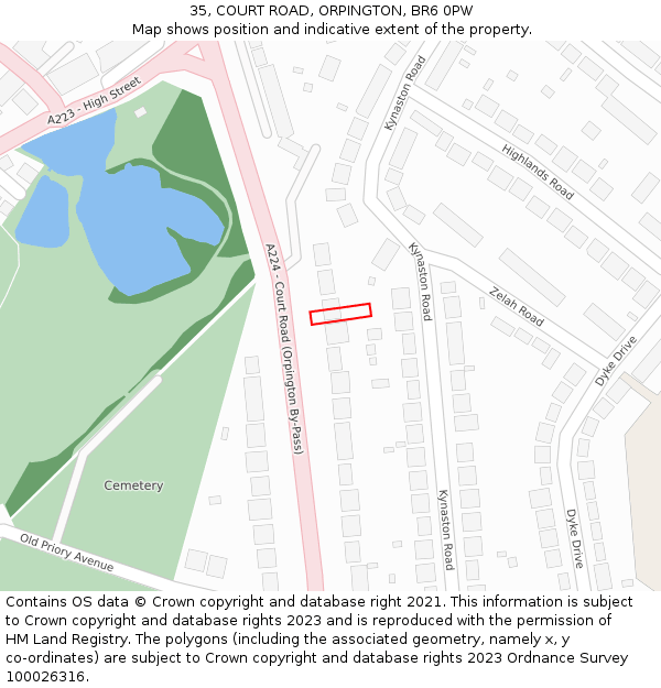 35, COURT ROAD, ORPINGTON, BR6 0PW: Location map and indicative extent of plot