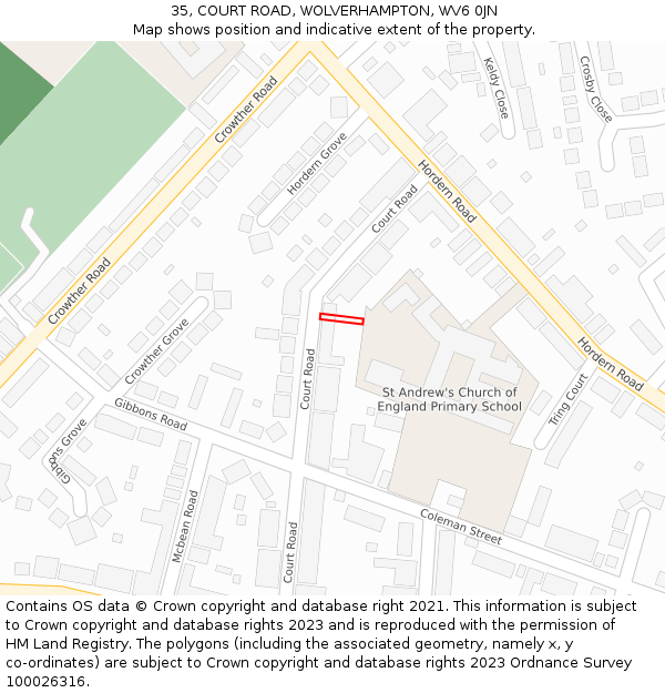 35, COURT ROAD, WOLVERHAMPTON, WV6 0JN: Location map and indicative extent of plot