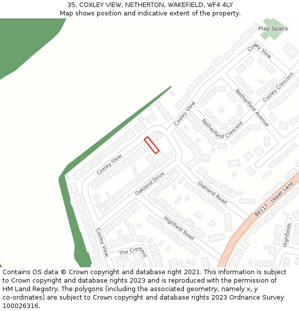 35, COXLEY VIEW, NETHERTON, WAKEFIELD, WF4 4LY: Location map and indicative extent of plot
