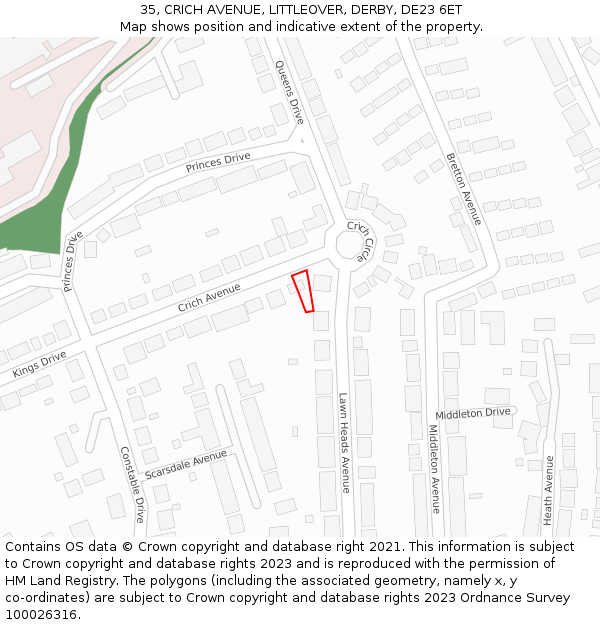 35, CRICH AVENUE, LITTLEOVER, DERBY, DE23 6ET: Location map and indicative extent of plot