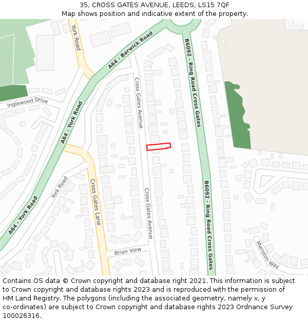 35, CROSS GATES AVENUE, LEEDS, LS15 7QF: Location map and indicative extent of plot