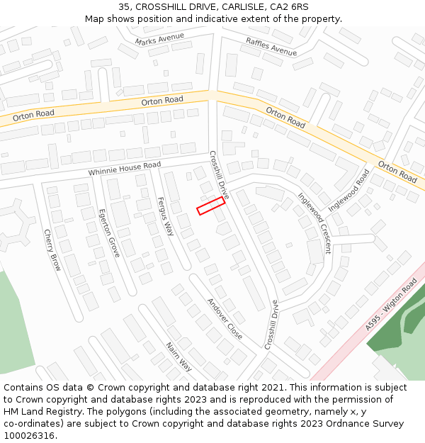 35, CROSSHILL DRIVE, CARLISLE, CA2 6RS: Location map and indicative extent of plot