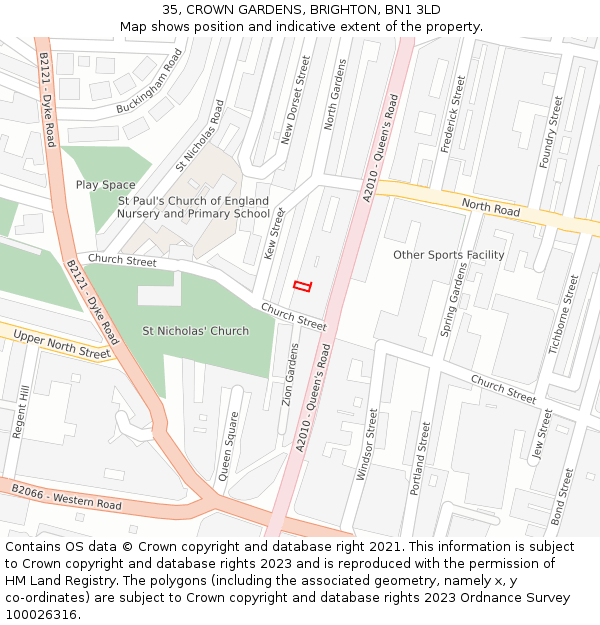 35, CROWN GARDENS, BRIGHTON, BN1 3LD: Location map and indicative extent of plot