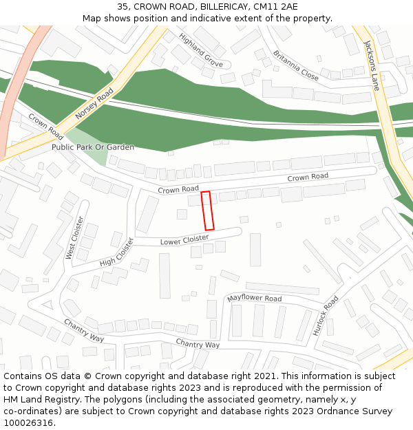 35, CROWN ROAD, BILLERICAY, CM11 2AE: Location map and indicative extent of plot