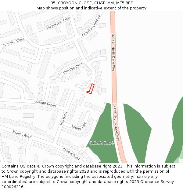 35, CROYDON CLOSE, CHATHAM, ME5 8RS: Location map and indicative extent of plot