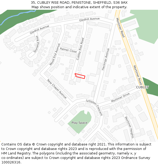 35, CUBLEY RISE ROAD, PENISTONE, SHEFFIELD, S36 9AX: Location map and indicative extent of plot