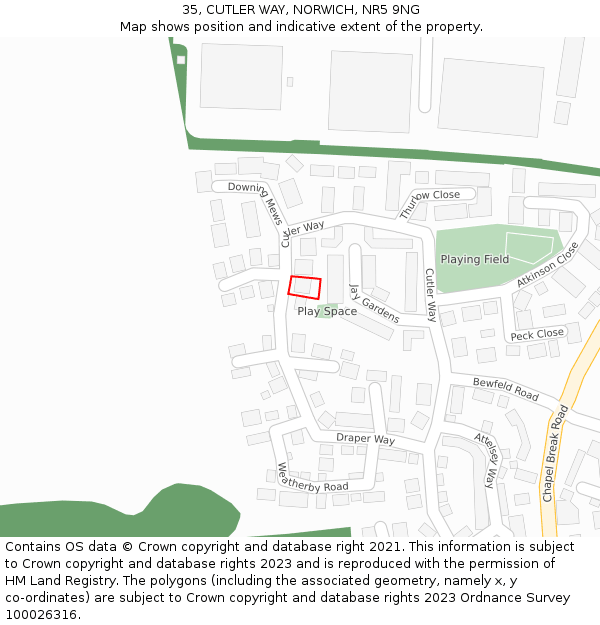 35, CUTLER WAY, NORWICH, NR5 9NG: Location map and indicative extent of plot