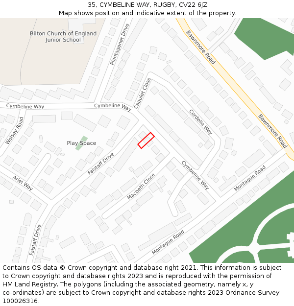 35, CYMBELINE WAY, RUGBY, CV22 6JZ: Location map and indicative extent of plot