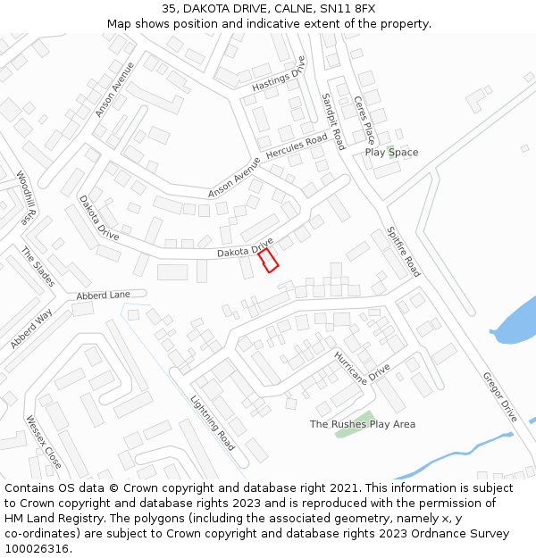 35, DAKOTA DRIVE, CALNE, SN11 8FX: Location map and indicative extent of plot