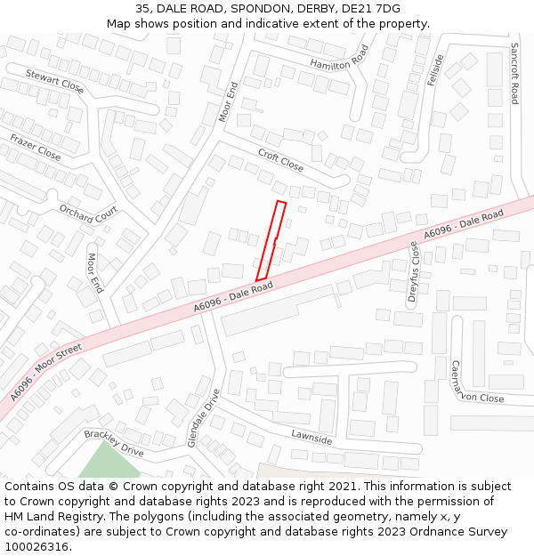 35, DALE ROAD, SPONDON, DERBY, DE21 7DG: Location map and indicative extent of plot
