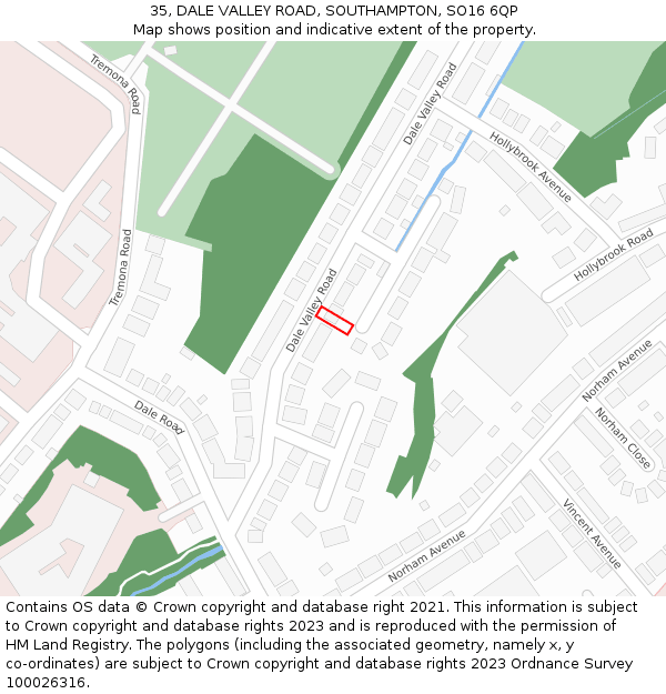 35, DALE VALLEY ROAD, SOUTHAMPTON, SO16 6QP: Location map and indicative extent of plot