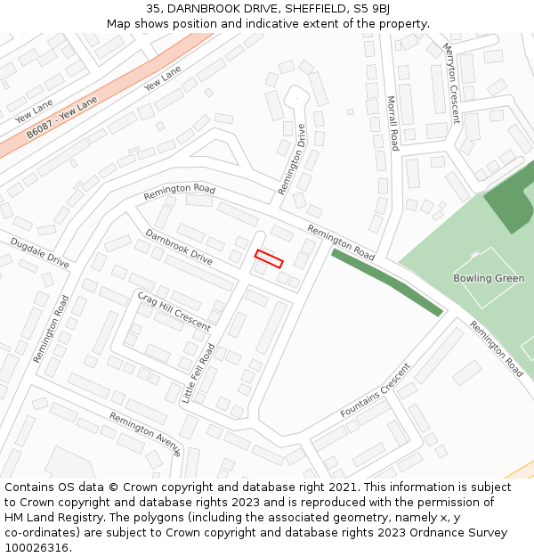 35, DARNBROOK DRIVE, SHEFFIELD, S5 9BJ: Location map and indicative extent of plot