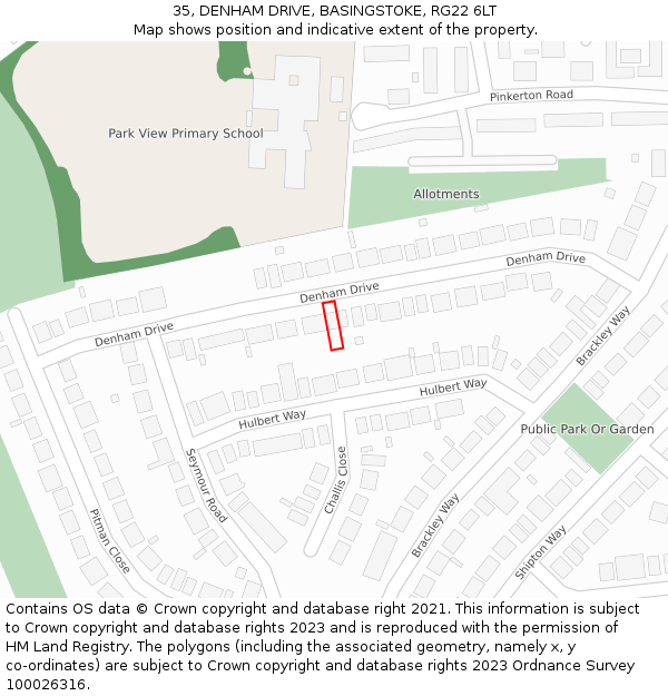 35, DENHAM DRIVE, BASINGSTOKE, RG22 6LT: Location map and indicative extent of plot