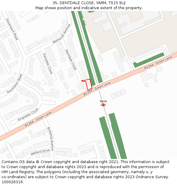 35, DENTDALE CLOSE, YARM, TS15 9UJ: Location map and indicative extent of plot
