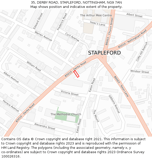 35, DERBY ROAD, STAPLEFORD, NOTTINGHAM, NG9 7AN: Location map and indicative extent of plot