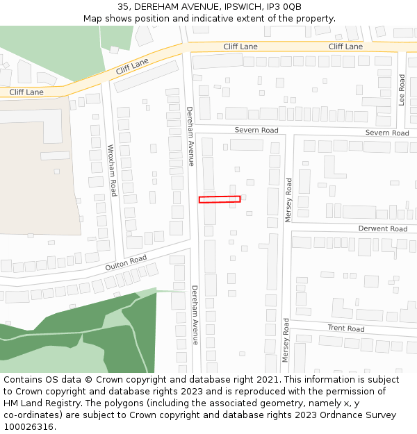35, DEREHAM AVENUE, IPSWICH, IP3 0QB: Location map and indicative extent of plot