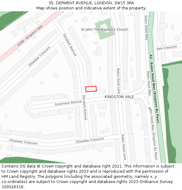 35, DERWENT AVENUE, LONDON, SW15 3RA: Location map and indicative extent of plot