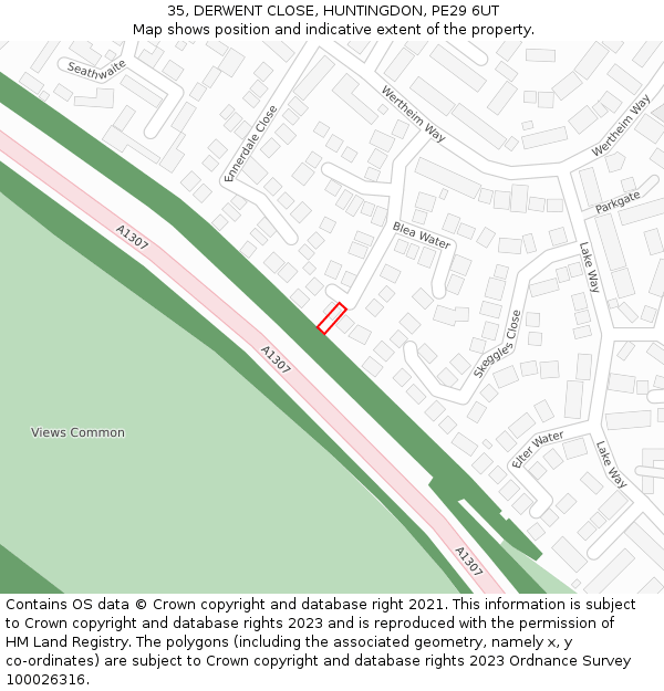 35, DERWENT CLOSE, HUNTINGDON, PE29 6UT: Location map and indicative extent of plot