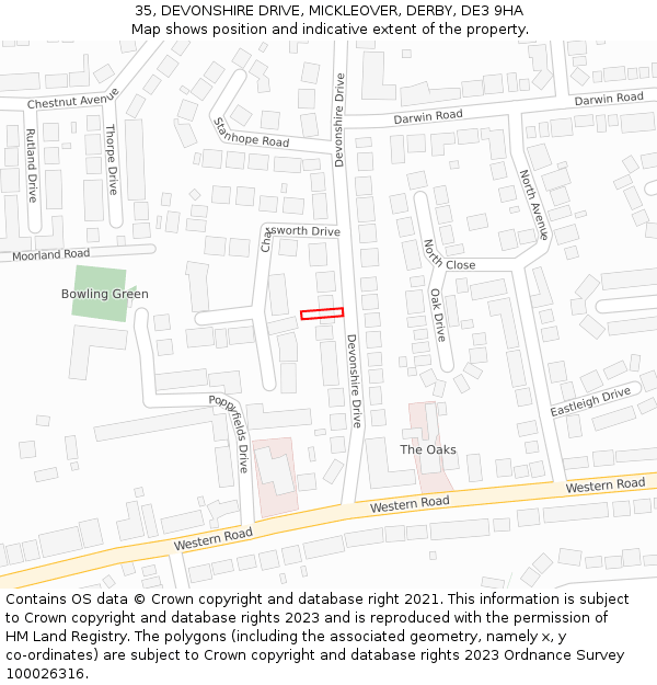 35, DEVONSHIRE DRIVE, MICKLEOVER, DERBY, DE3 9HA: Location map and indicative extent of plot