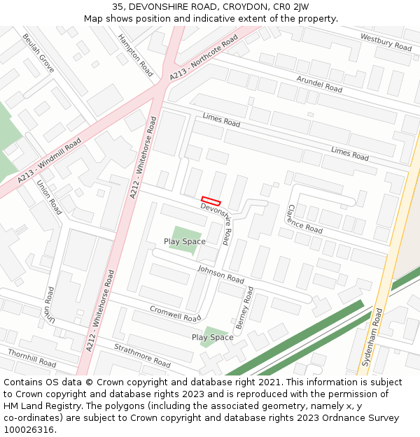 35, DEVONSHIRE ROAD, CROYDON, CR0 2JW: Location map and indicative extent of plot