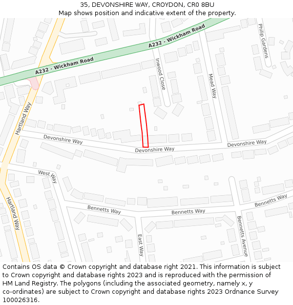 35, DEVONSHIRE WAY, CROYDON, CR0 8BU: Location map and indicative extent of plot