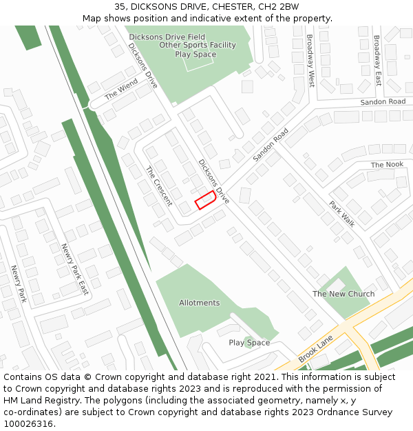 35, DICKSONS DRIVE, CHESTER, CH2 2BW: Location map and indicative extent of plot