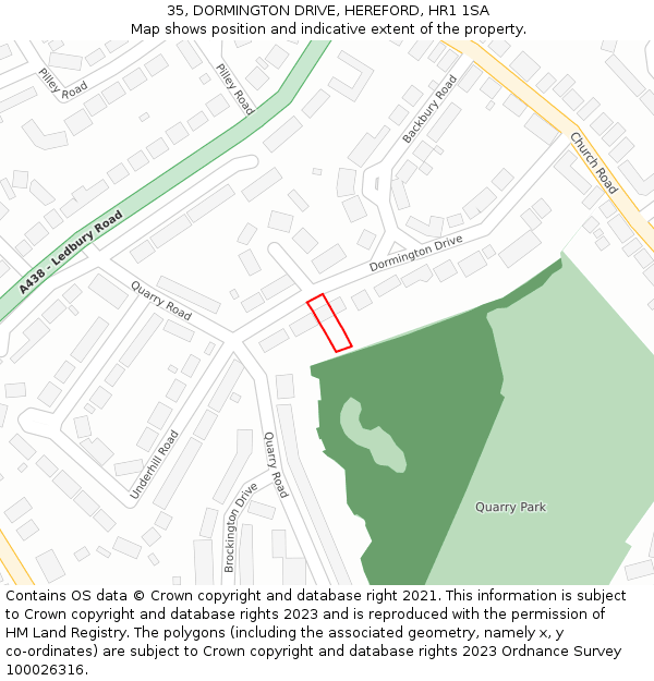 35, DORMINGTON DRIVE, HEREFORD, HR1 1SA: Location map and indicative extent of plot
