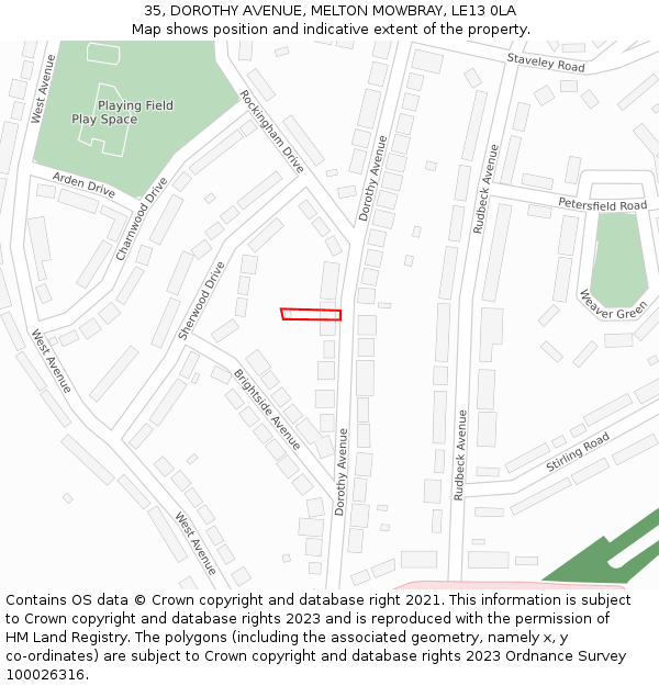 35, DOROTHY AVENUE, MELTON MOWBRAY, LE13 0LA: Location map and indicative extent of plot