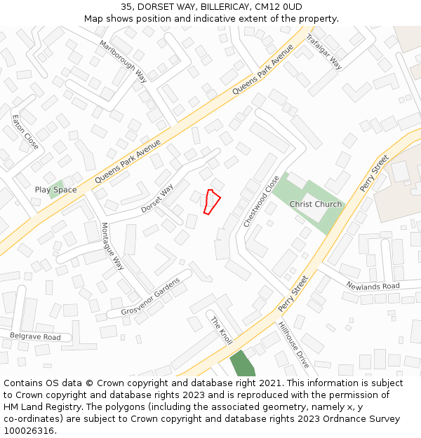 35, DORSET WAY, BILLERICAY, CM12 0UD: Location map and indicative extent of plot