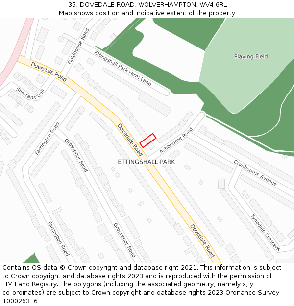 35, DOVEDALE ROAD, WOLVERHAMPTON, WV4 6RL: Location map and indicative extent of plot