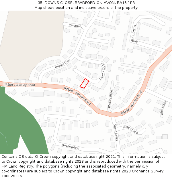 35, DOWNS CLOSE, BRADFORD-ON-AVON, BA15 1PR: Location map and indicative extent of plot