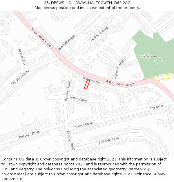 35, DREWS HOLLOWAY, HALESOWEN, B63 2AG: Location map and indicative extent of plot