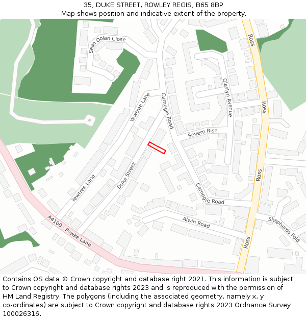 35, DUKE STREET, ROWLEY REGIS, B65 8BP: Location map and indicative extent of plot