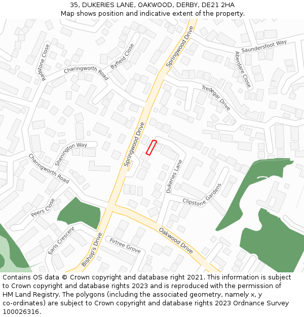 35, DUKERIES LANE, OAKWOOD, DERBY, DE21 2HA: Location map and indicative extent of plot