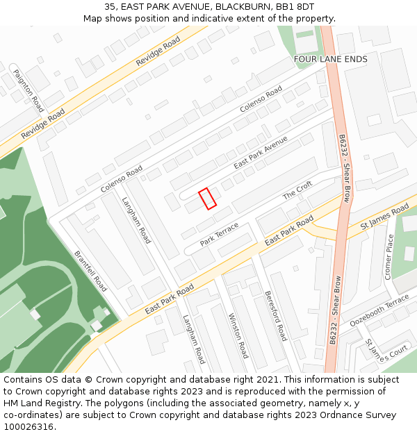 35, EAST PARK AVENUE, BLACKBURN, BB1 8DT: Location map and indicative extent of plot