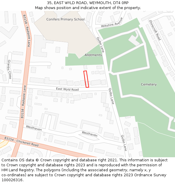35, EAST WYLD ROAD, WEYMOUTH, DT4 0RP: Location map and indicative extent of plot