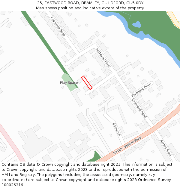 35, EASTWOOD ROAD, BRAMLEY, GUILDFORD, GU5 0DY: Location map and indicative extent of plot