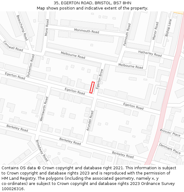 35, EGERTON ROAD, BRISTOL, BS7 8HN: Location map and indicative extent of plot