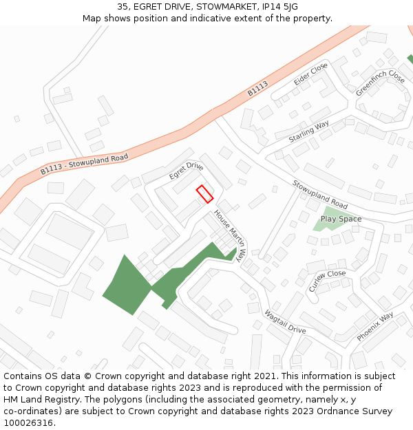 35, EGRET DRIVE, STOWMARKET, IP14 5JG: Location map and indicative extent of plot