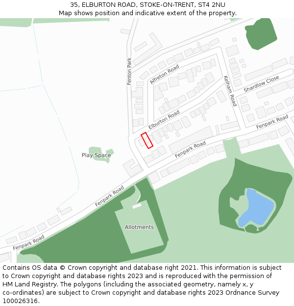 35, ELBURTON ROAD, STOKE-ON-TRENT, ST4 2NU: Location map and indicative extent of plot