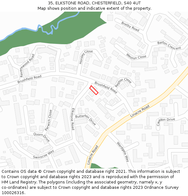 35, ELKSTONE ROAD, CHESTERFIELD, S40 4UT: Location map and indicative extent of plot