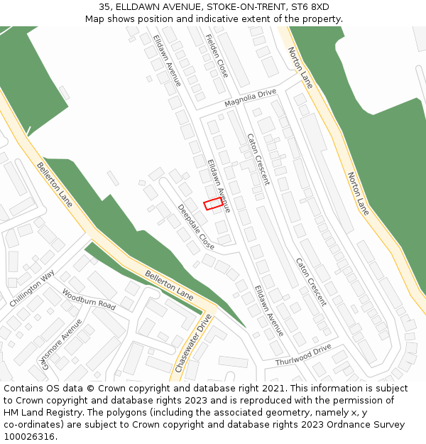 35, ELLDAWN AVENUE, STOKE-ON-TRENT, ST6 8XD: Location map and indicative extent of plot