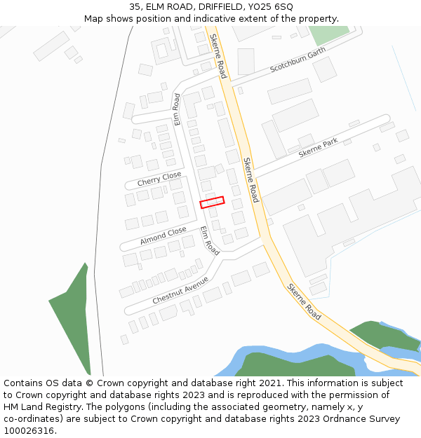 35, ELM ROAD, DRIFFIELD, YO25 6SQ: Location map and indicative extent of plot