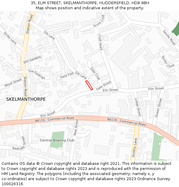 35, ELM STREET, SKELMANTHORPE, HUDDERSFIELD, HD8 9BH: Location map and indicative extent of plot