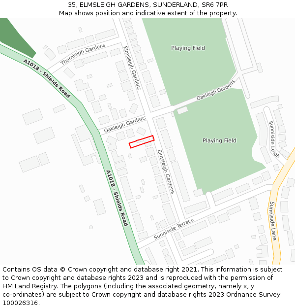 35, ELMSLEIGH GARDENS, SUNDERLAND, SR6 7PR: Location map and indicative extent of plot