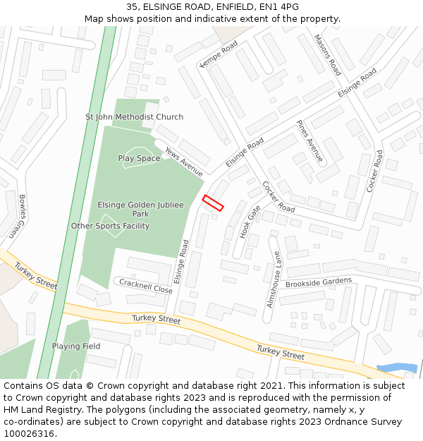 35, ELSINGE ROAD, ENFIELD, EN1 4PG: Location map and indicative extent of plot