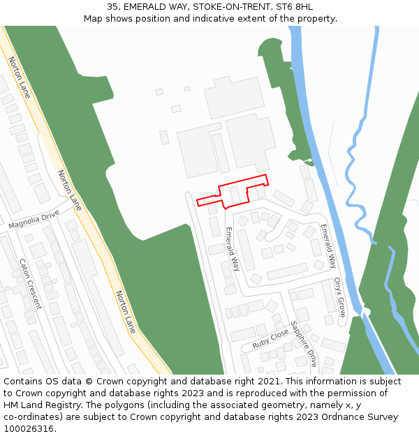 35, EMERALD WAY, STOKE-ON-TRENT, ST6 8HL: Location map and indicative extent of plot
